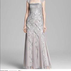 Floor length beaded silver long dress